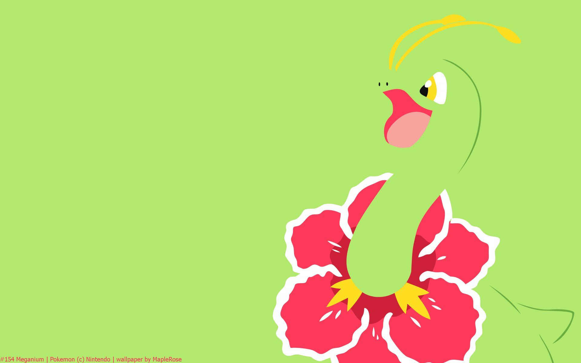Minimalist Green Illustration Of Meganium Background