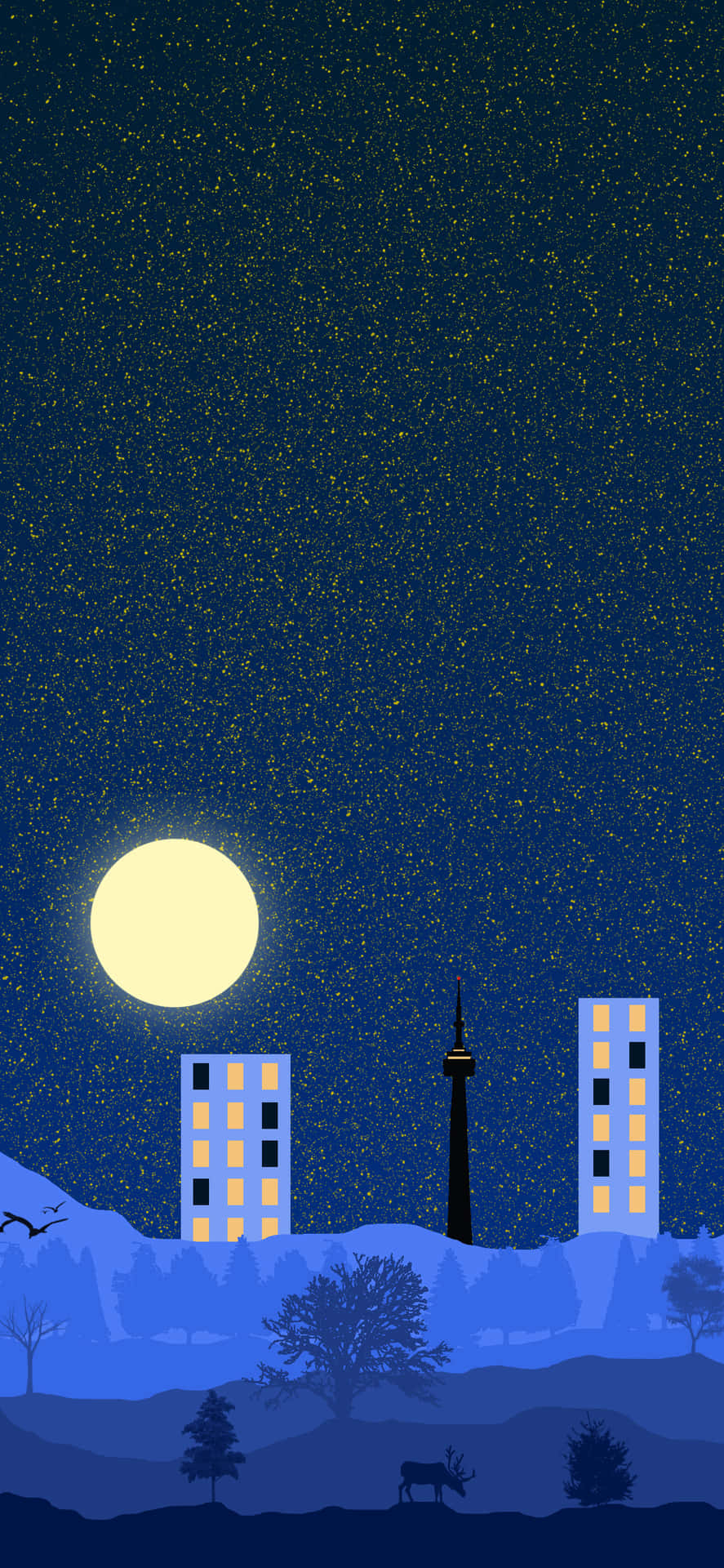 Minimalist Iphone X Cityscape Full Moon Background