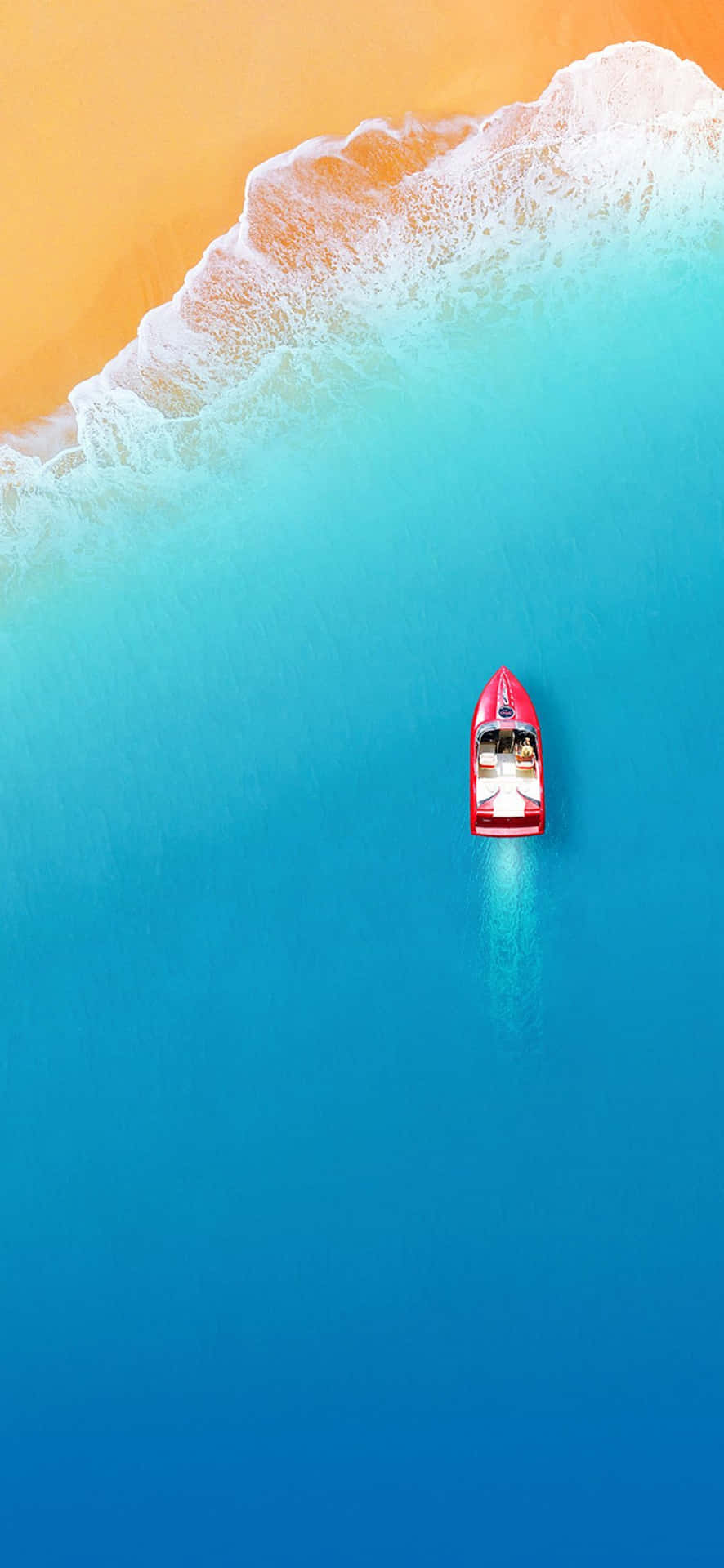 Minimalist Iphone X Red Speedboat At Sea Background