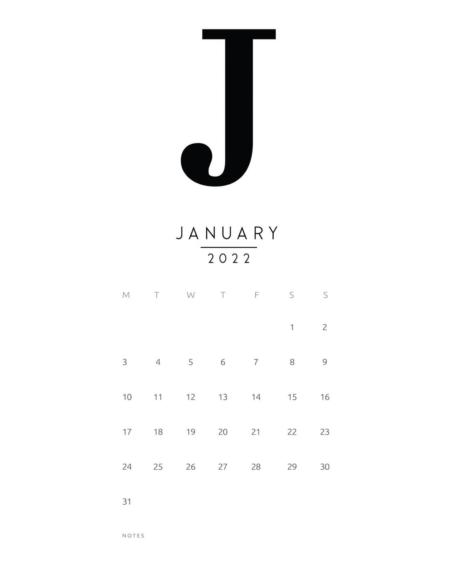 Minimalist January 2022 Calendar Background