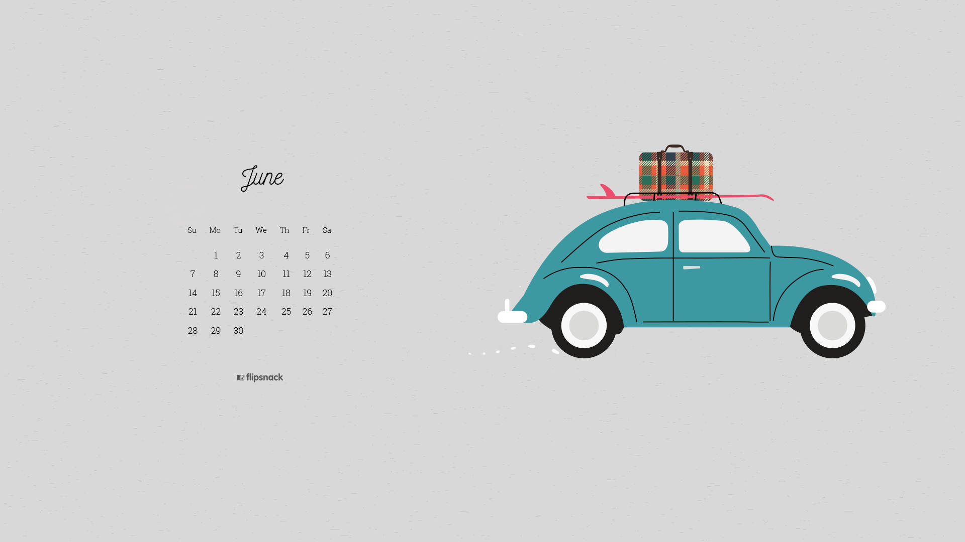 Minimalist June Calendar With Blue Car Background