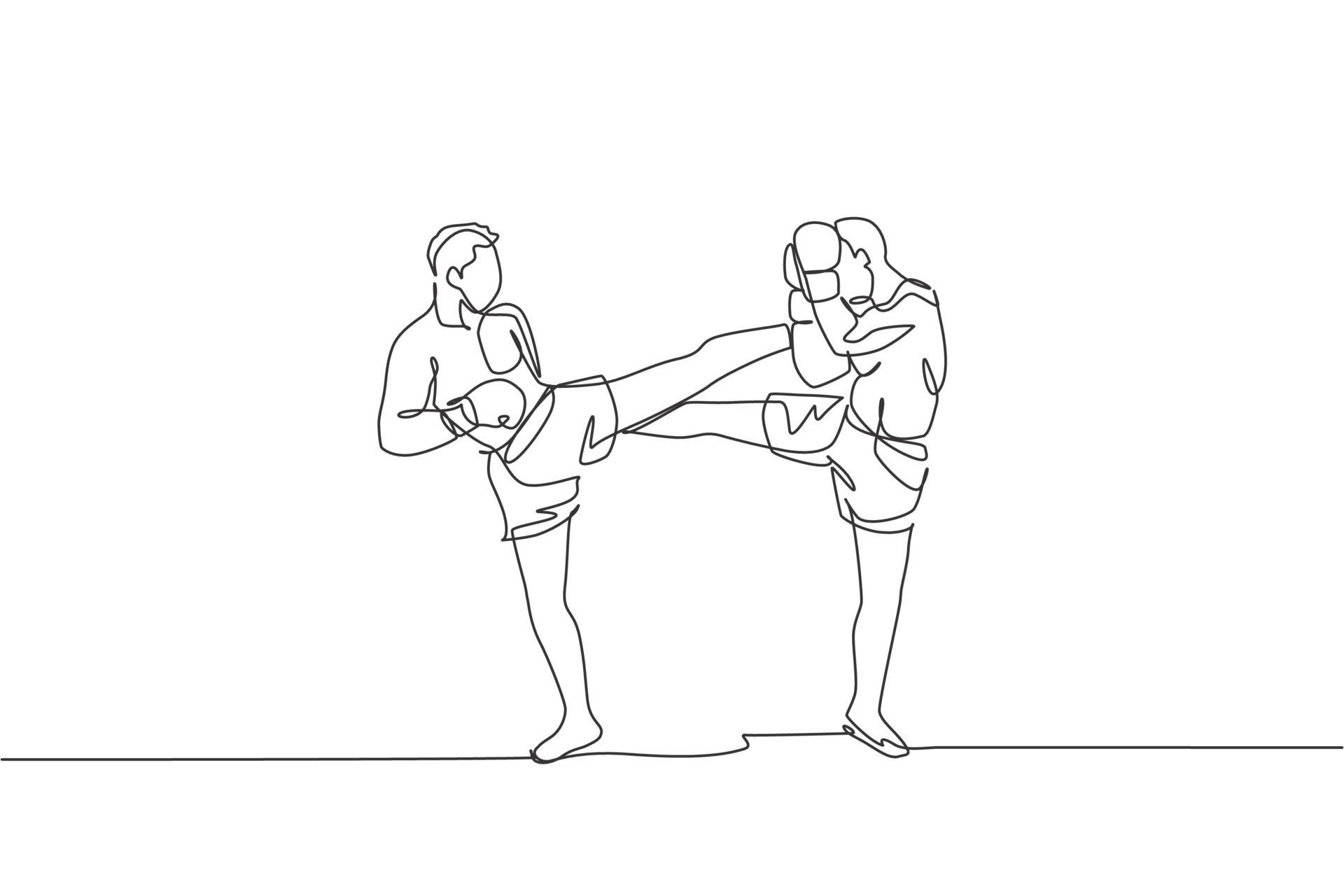 Minimalist Kickboxing Continuous Line Illustration