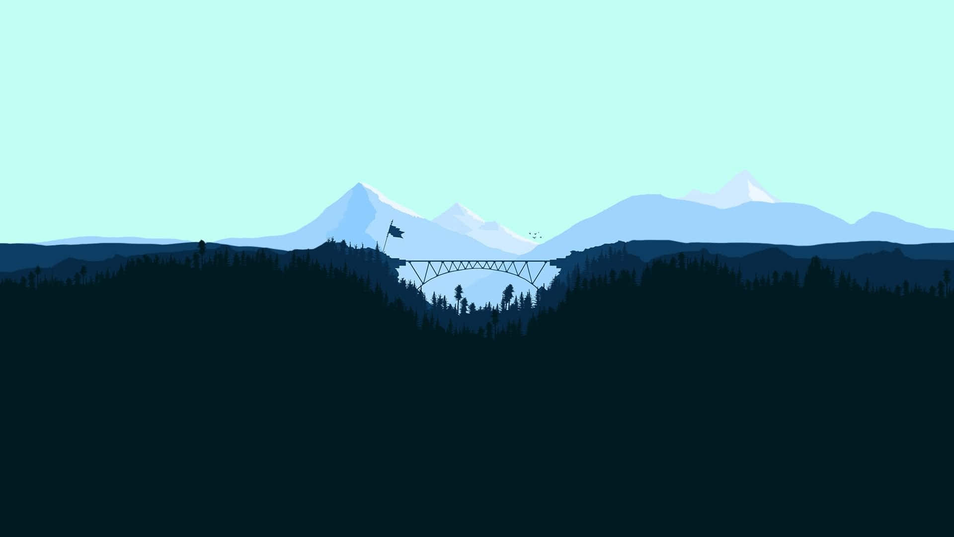 Minimalist Mountain Art With A Bridge