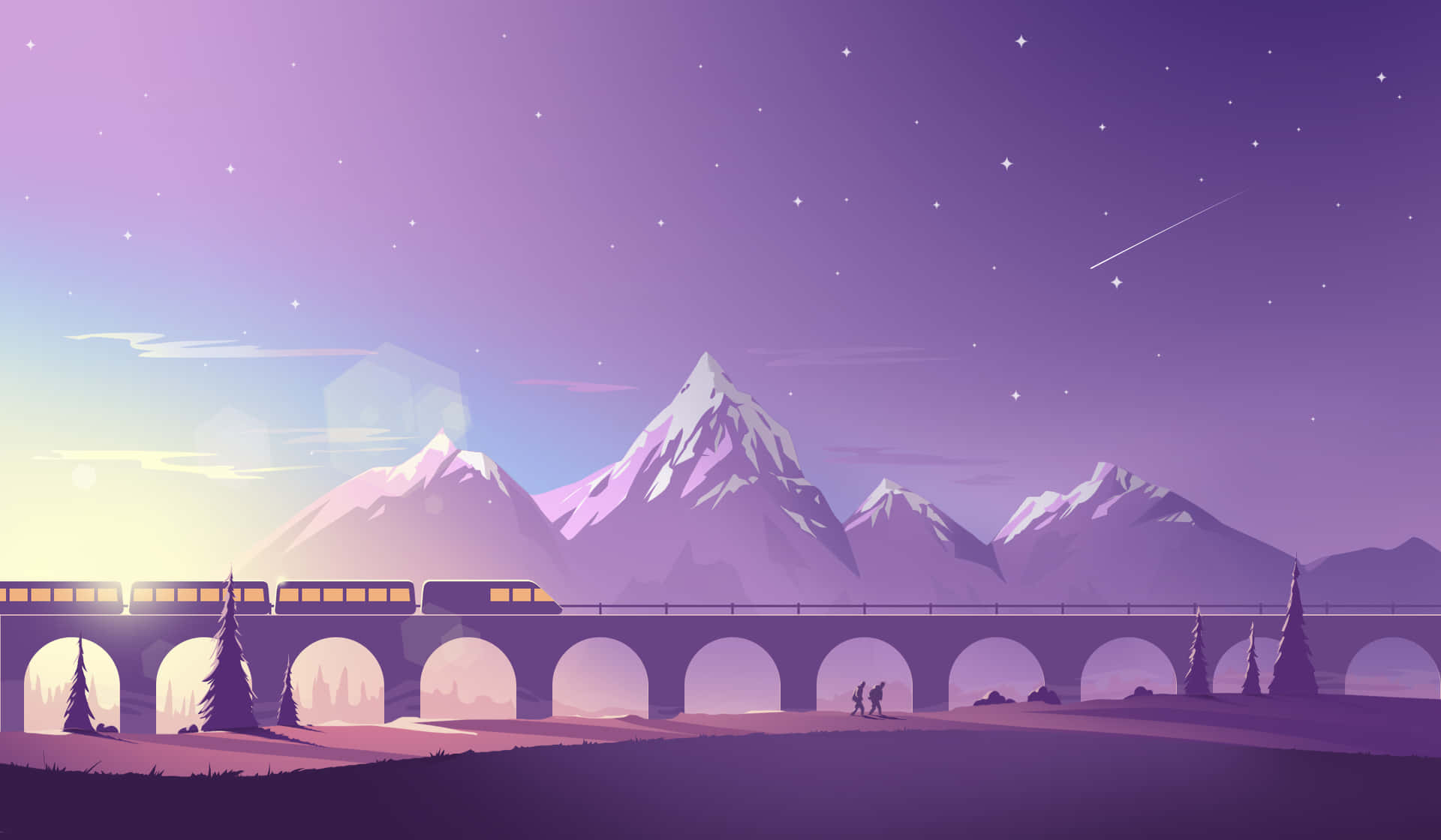 Minimalist Mountain Range With Railway Background