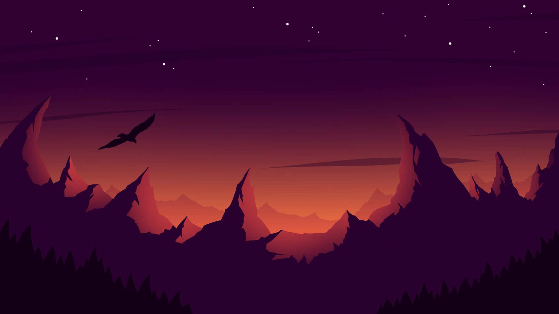 Minimalist Mountain Ranges Under The Night Sky Background