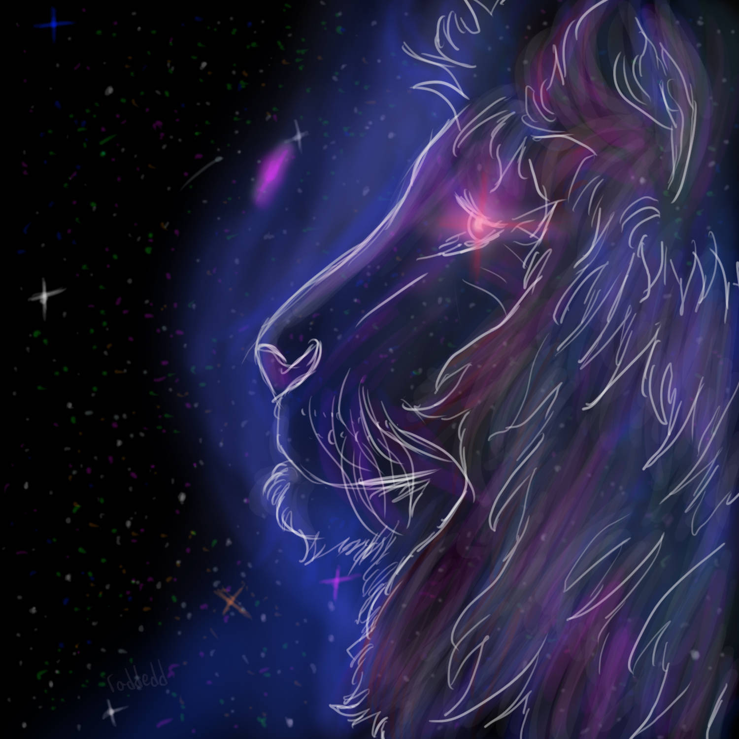Minimalist Neon Lion Galaxy