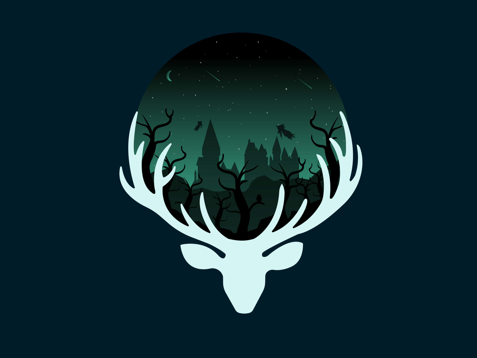 Minimalist Patronus Charm Forest Night Sky Background