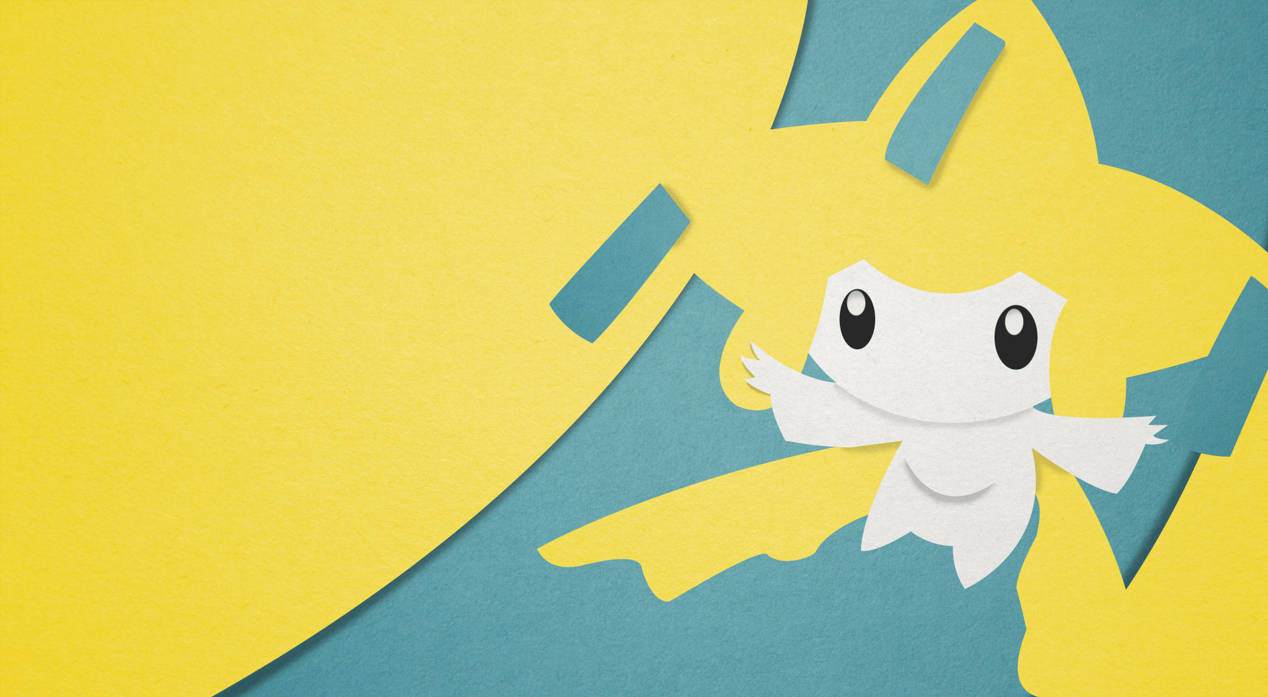 Minimalist Pokémon Jirachi Blue Yellow Background