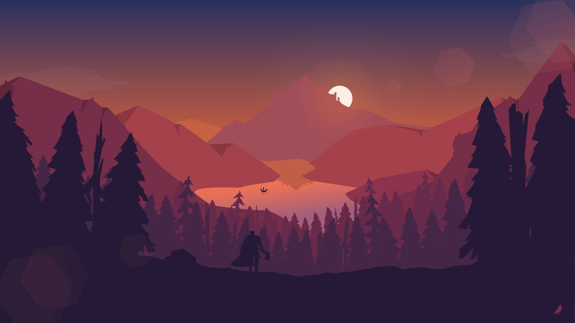 Minimalist Red Mountain And Trees Background