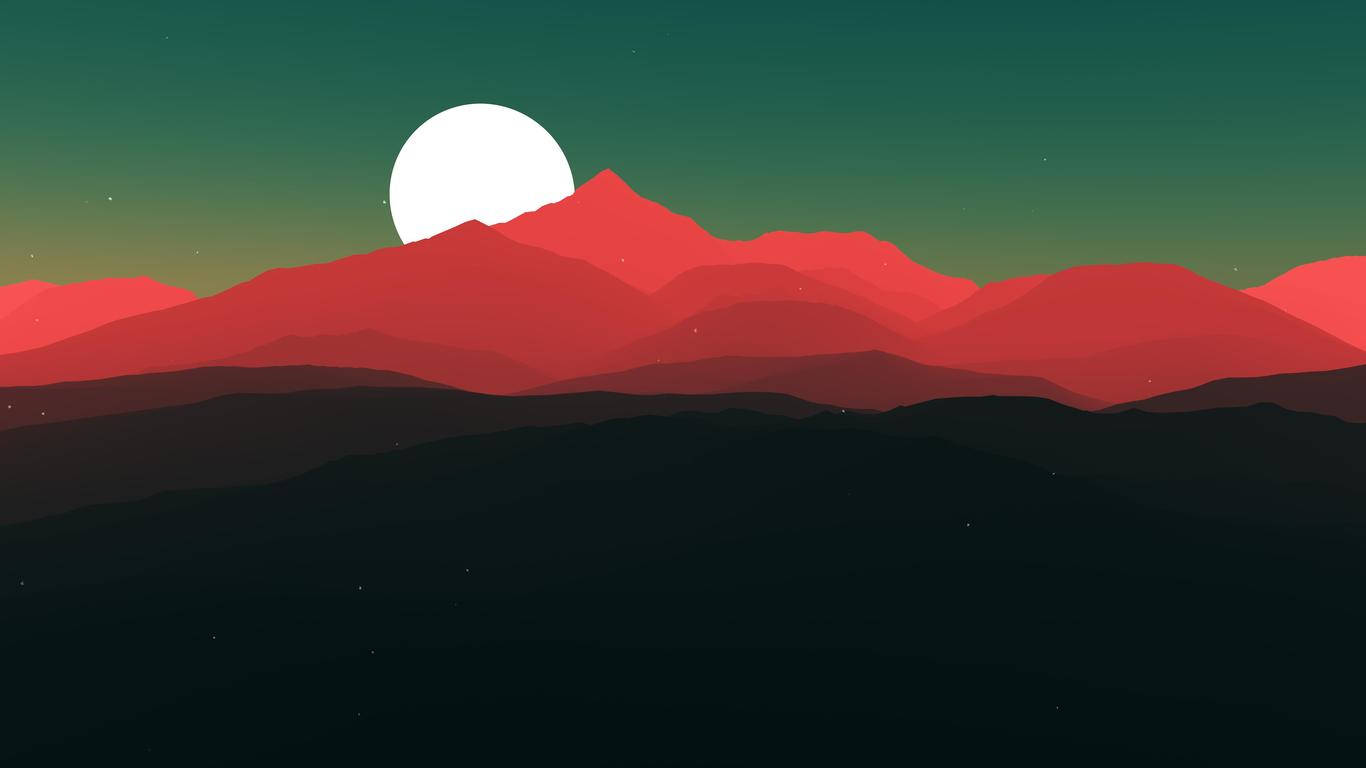 Minimalist Red Mountain Moon Background
