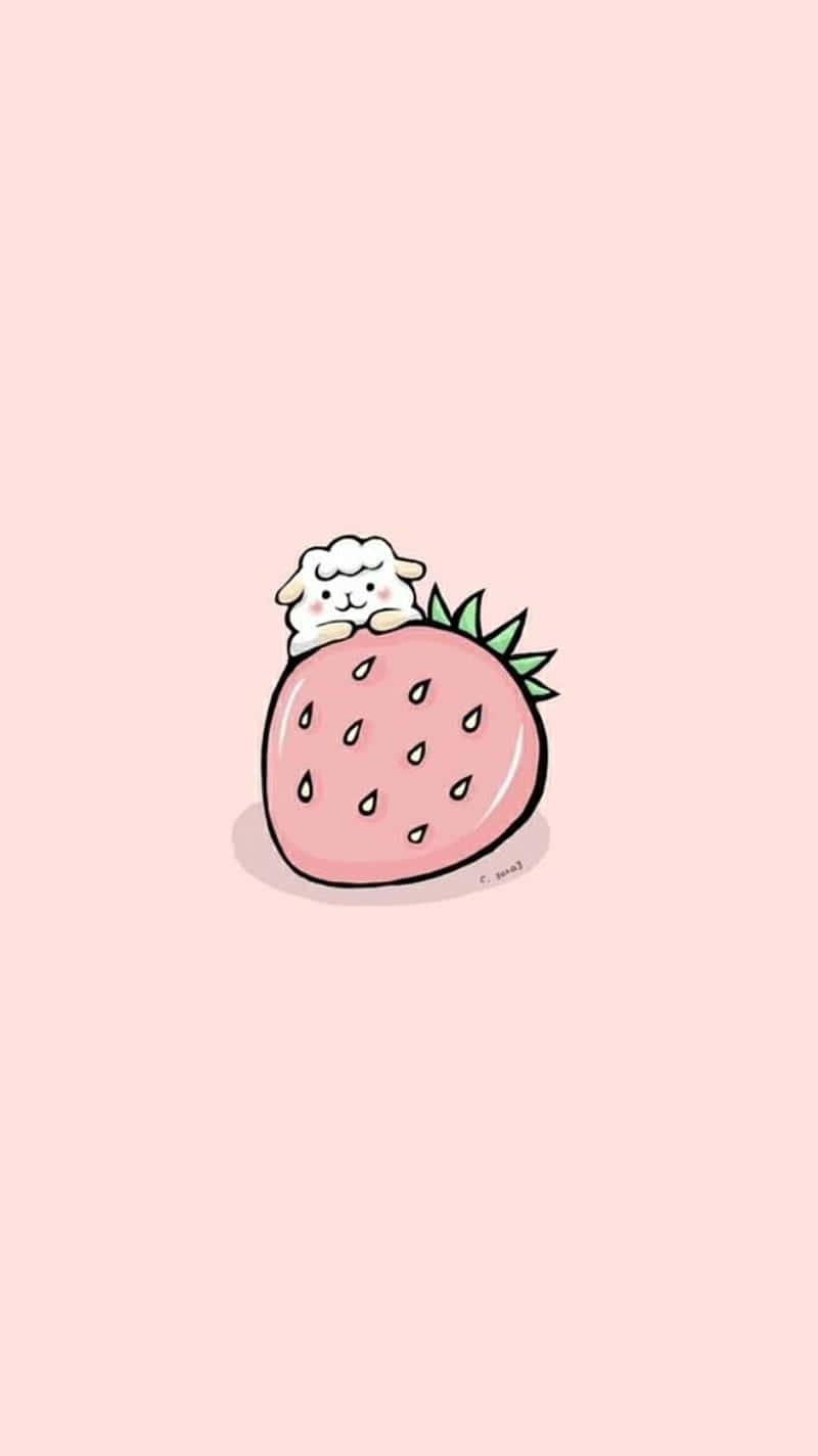 Minimalist Sheep Pastel Cute Strawberry Background