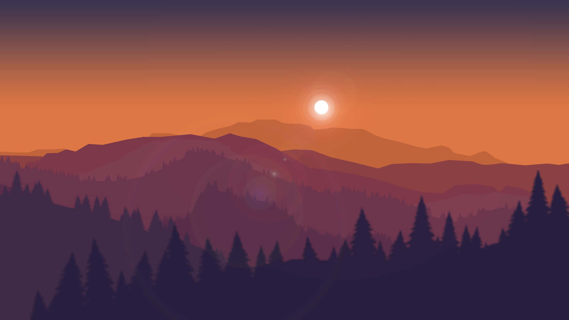 Minimalist Silhouette Mountains Sunset Landscape Background