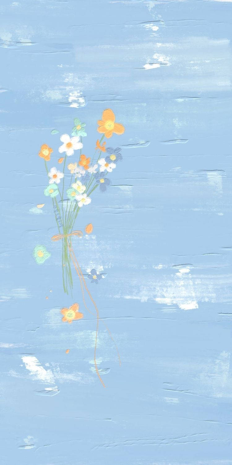 Minimalist White And Orange Floral Paint Background