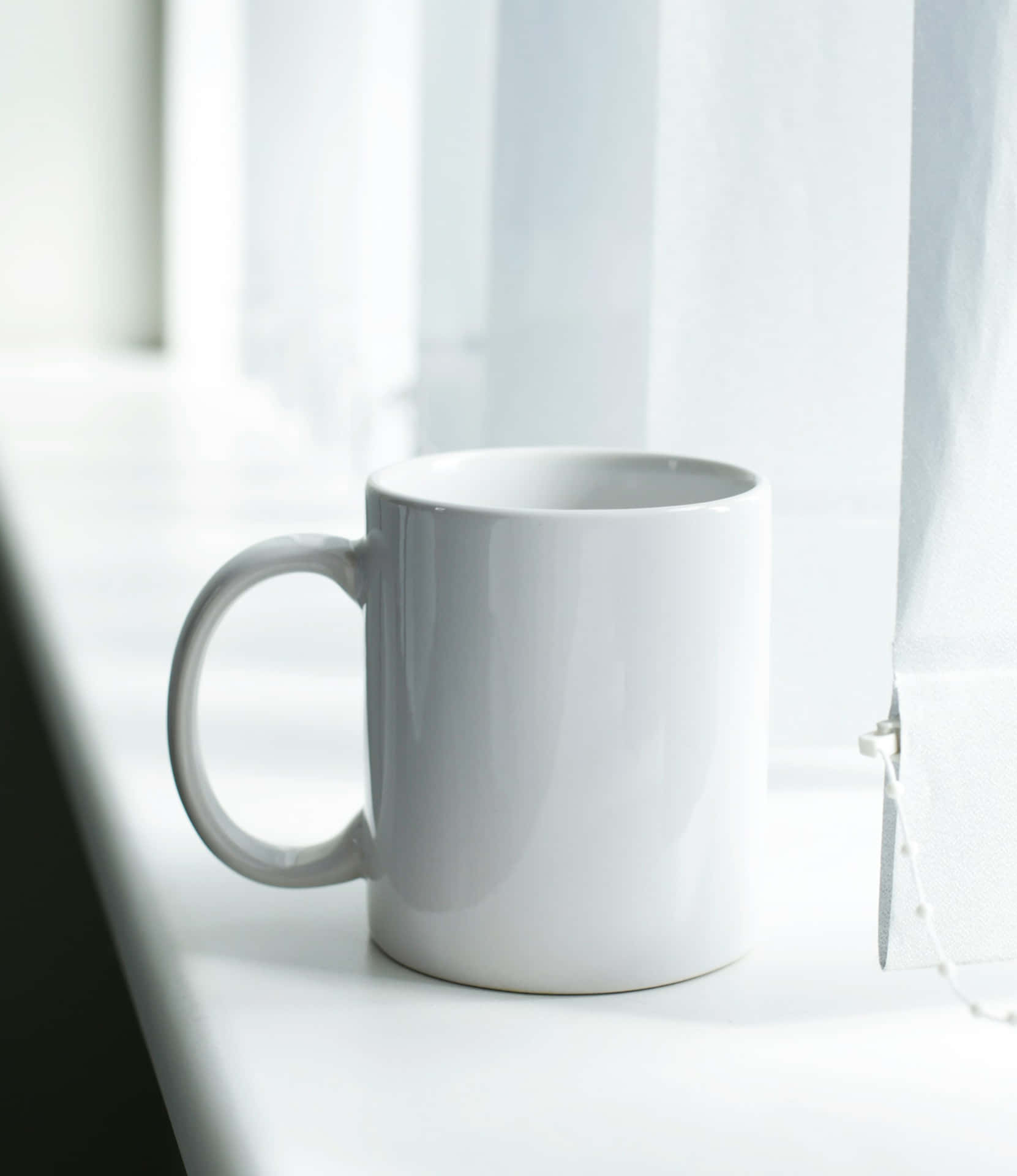 Minimalist White Mugon Window Sill Background