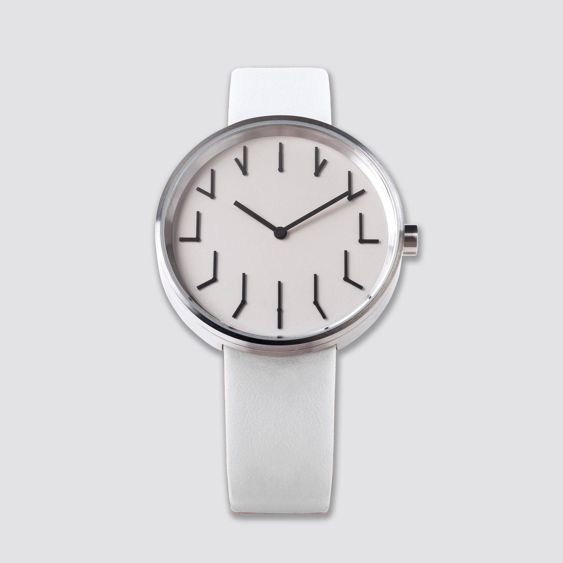 Minimalist White Wristwatchon Gray Background