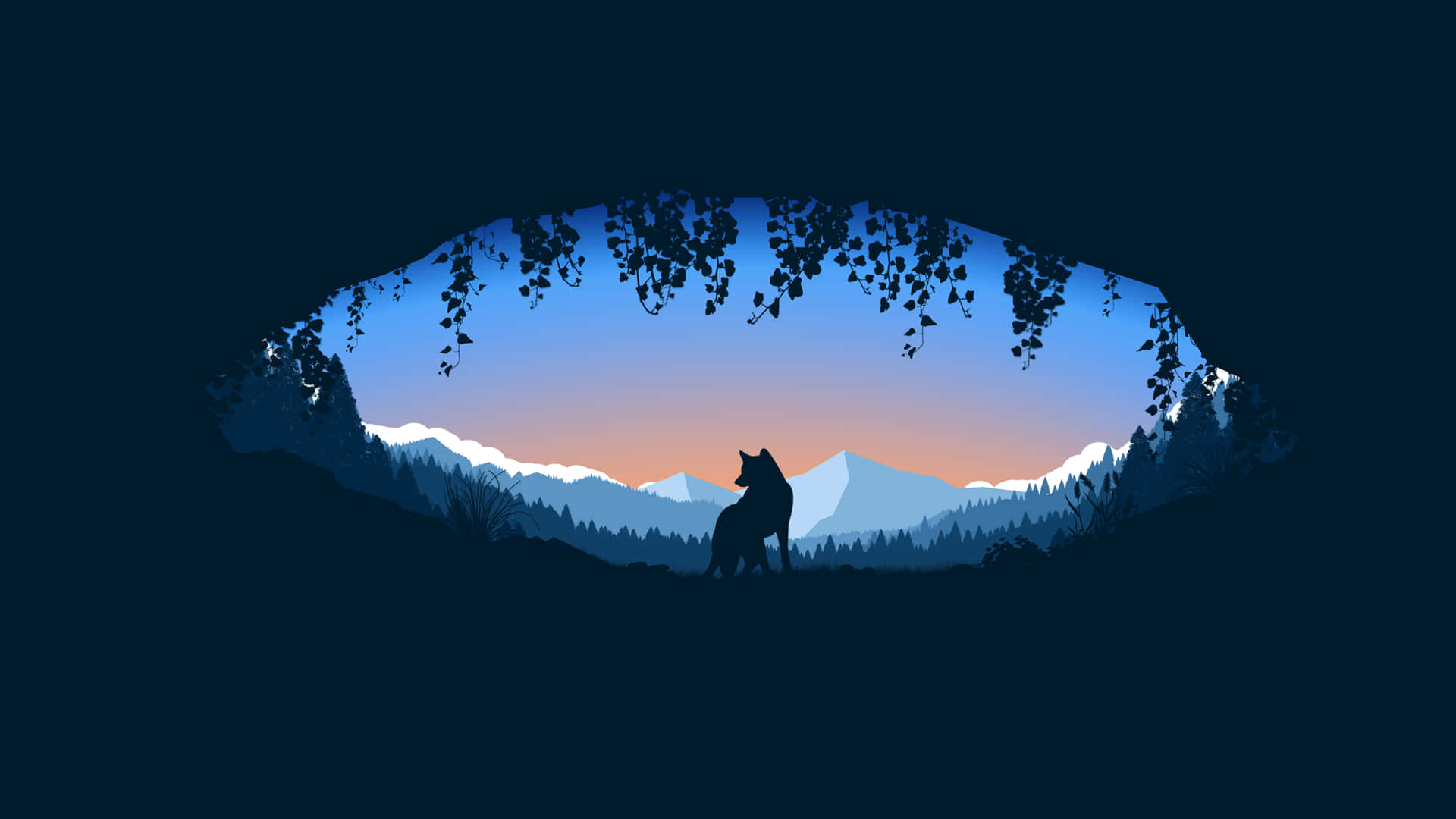 Minimalist Wolf Silhouette Against Night Sky Background