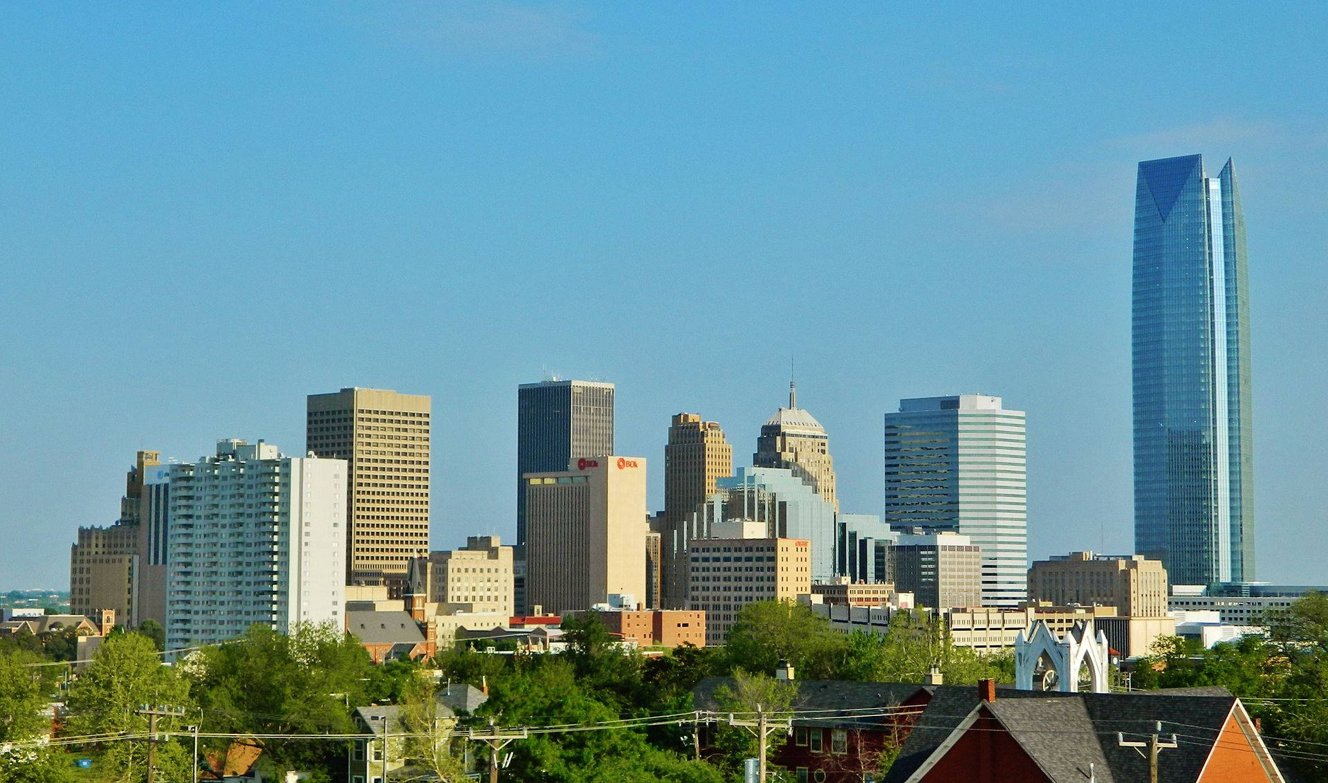 Minimalistic Blue Oklahoma Cityscape Background
