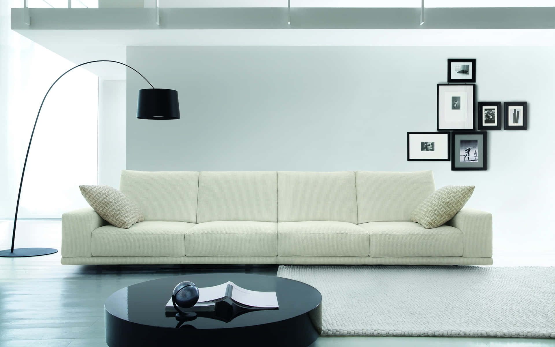 Minimalistic Long White Couch In A Modern Living Room