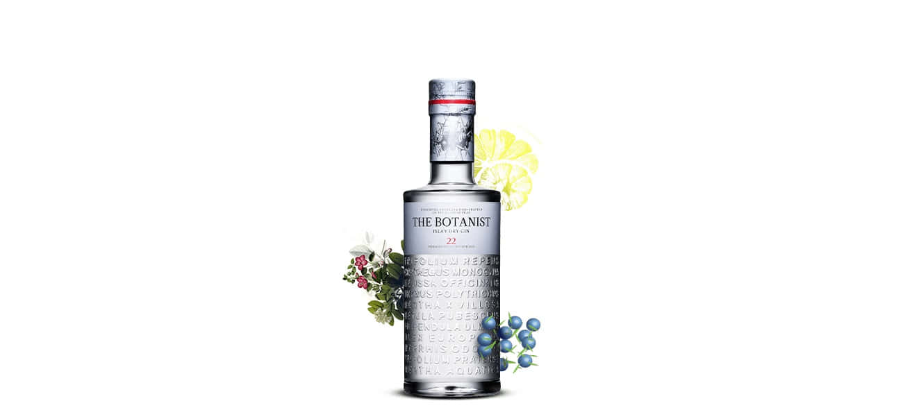 Minimalistic The Botanist Islay Dry Gin Drink Berries And Flowers Background