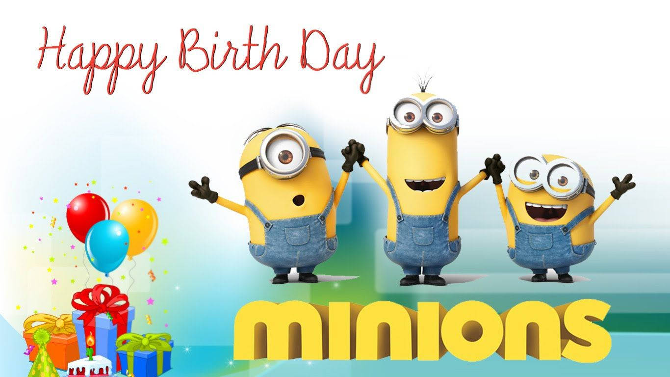 Minion Birthday With Gifts And Balloons Background