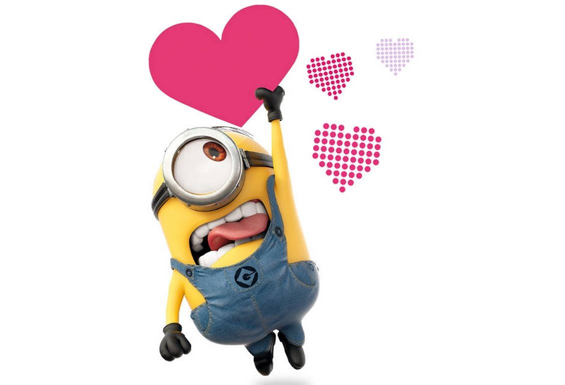 Minion Hanging On Heart Background