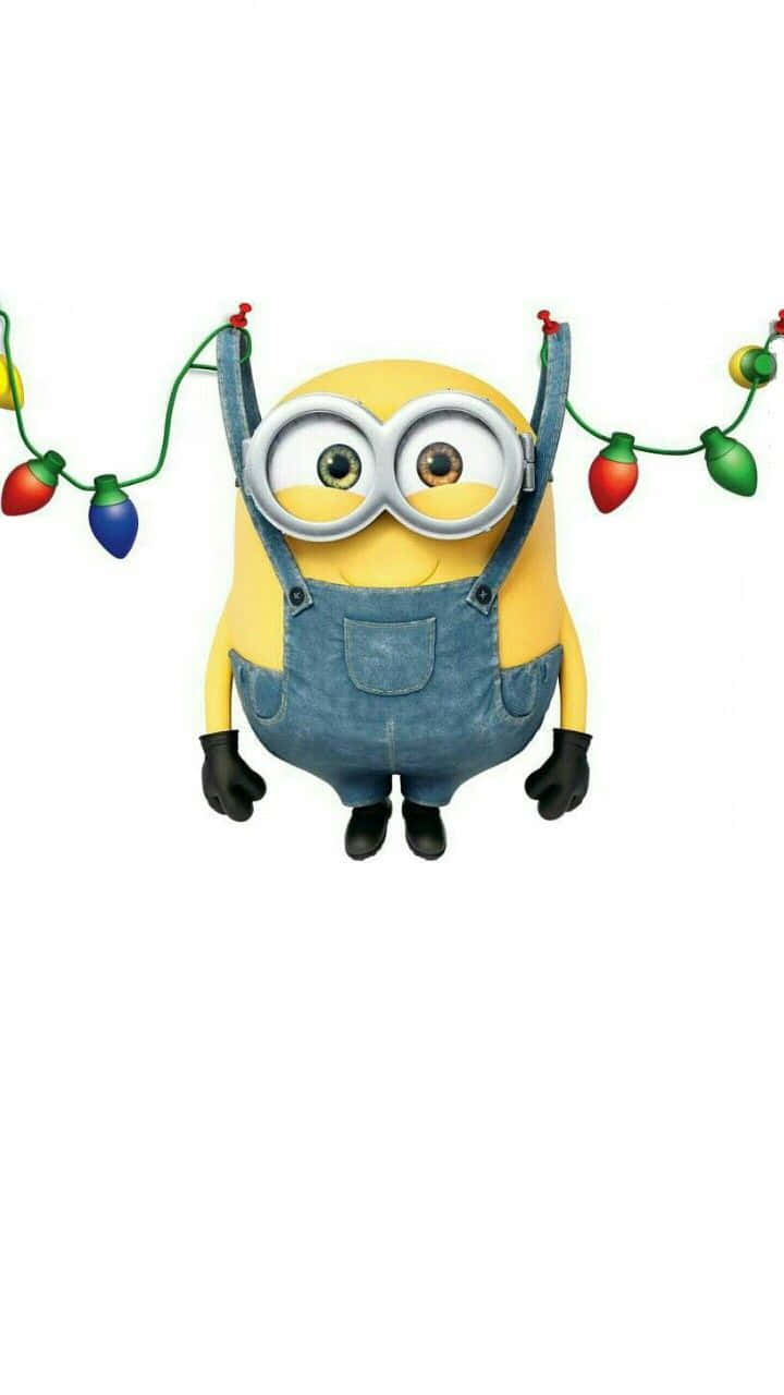 Minion Holding Christmas Lights Background