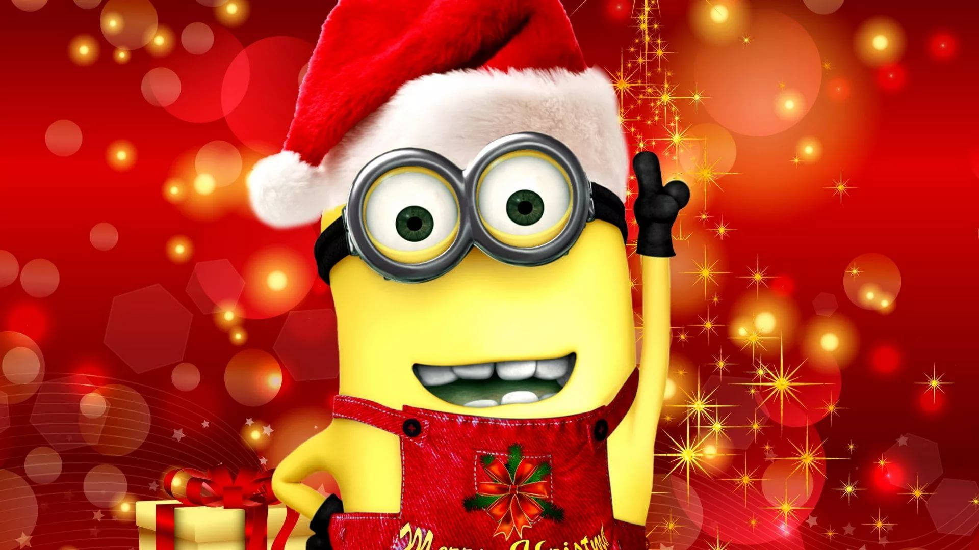 Minion Wearing Santa Hat Funny Christmas Background