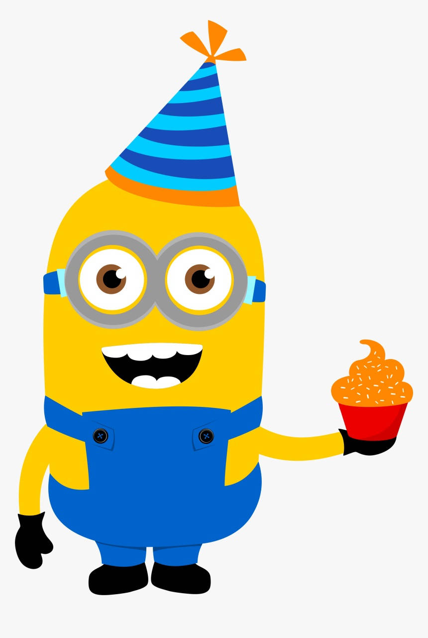 Minion With Party Hat And Cupcake Background
