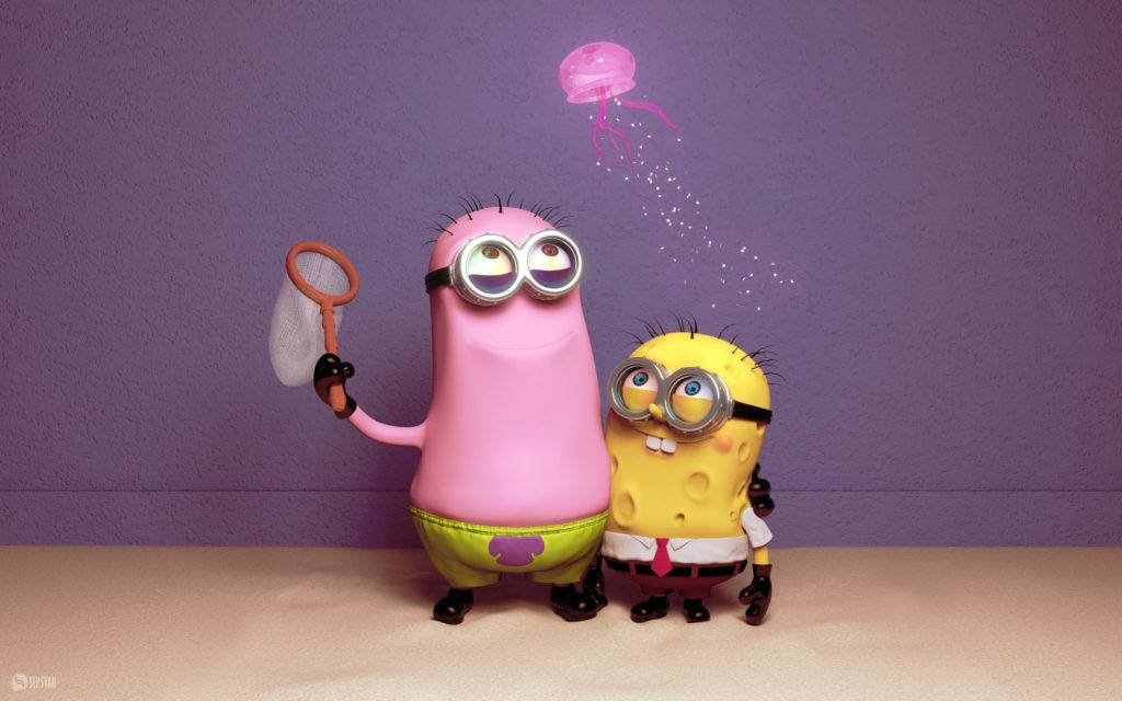 Minions As Funny Spongebob And Patrick Background