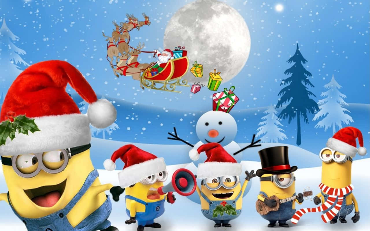 Minions Christmas Celebration Wallpaper