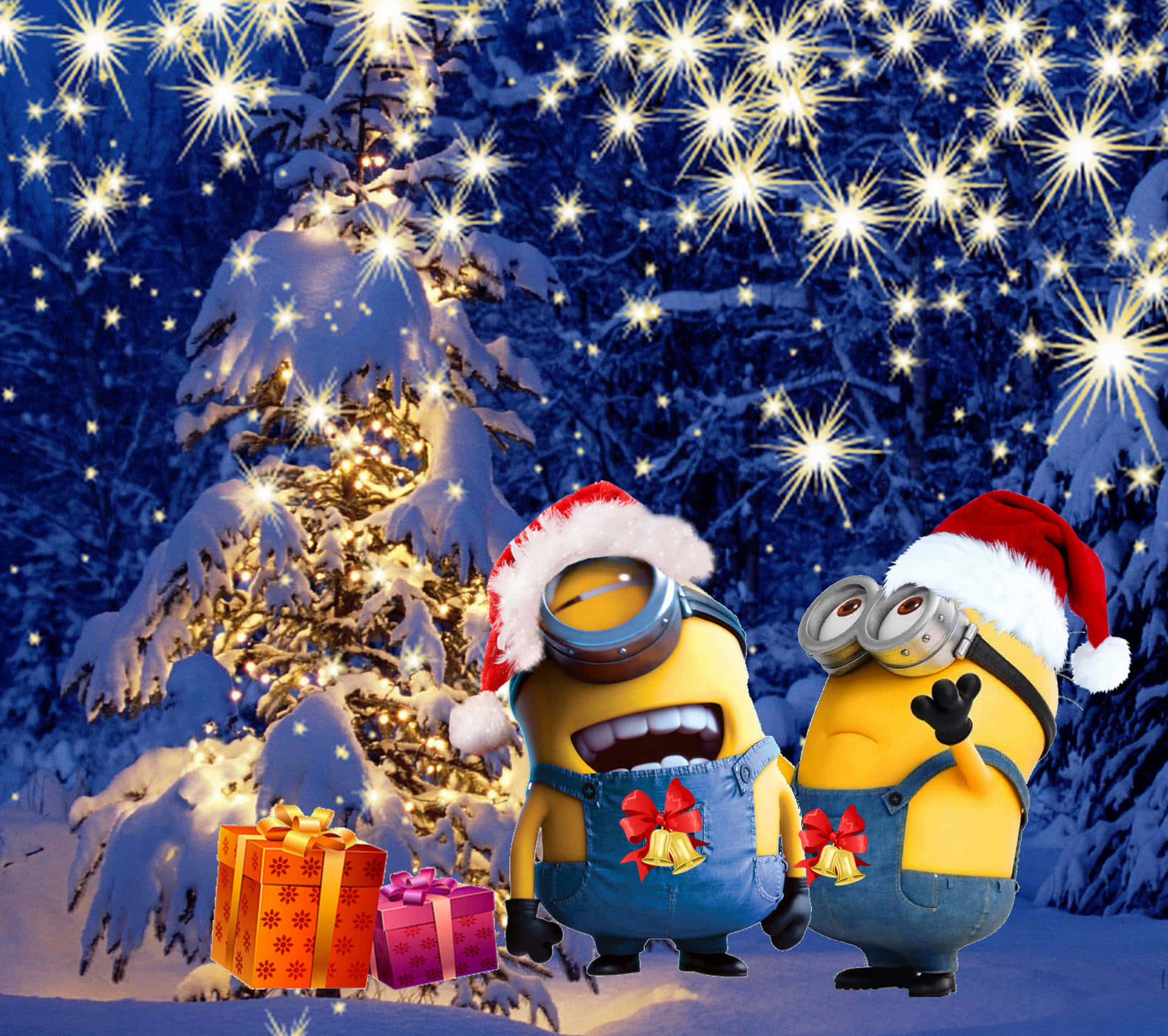 Minions Christmas Celebration Winter Scene Background