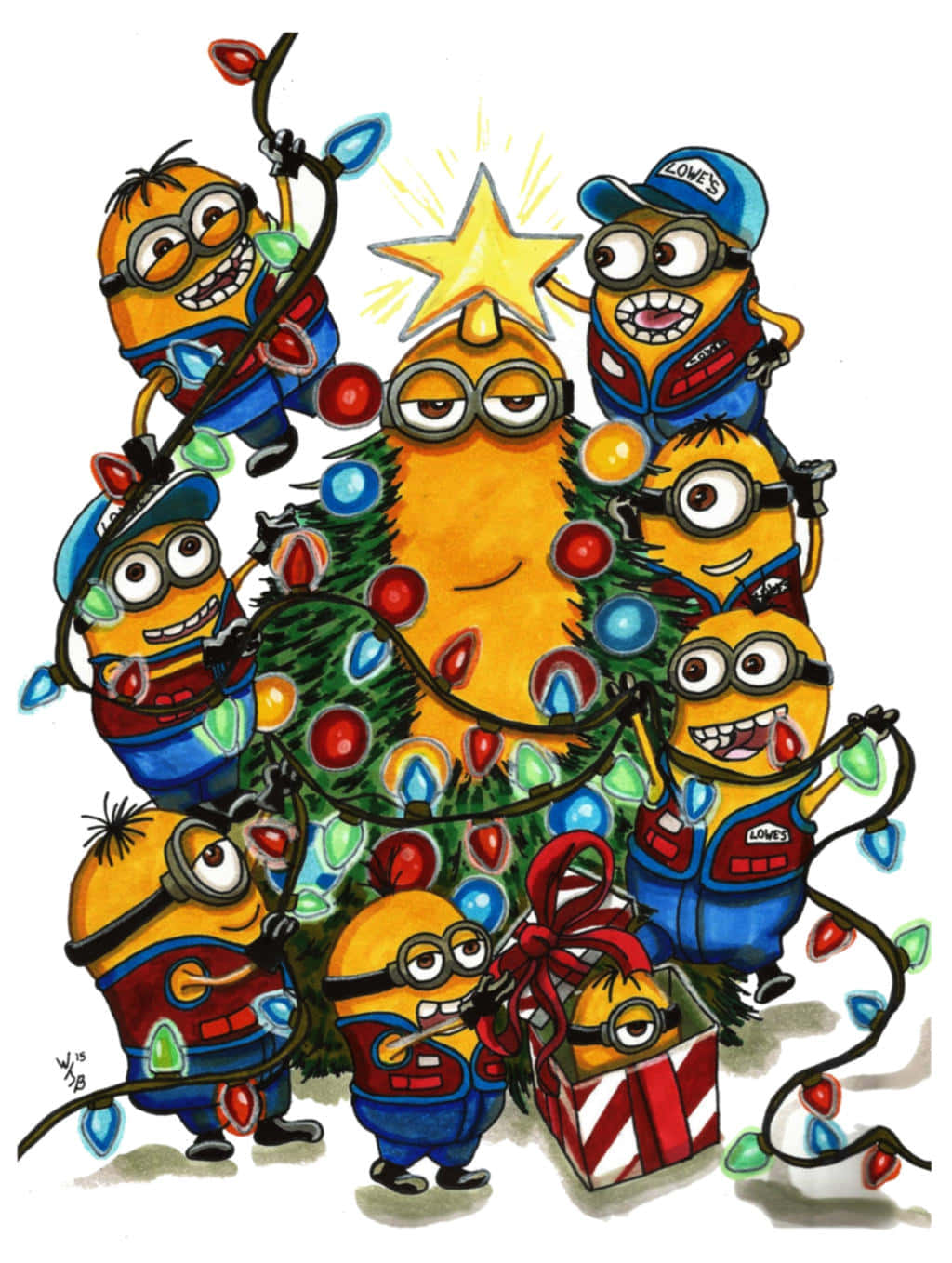 Minions Decorating Christmas Tree Background
