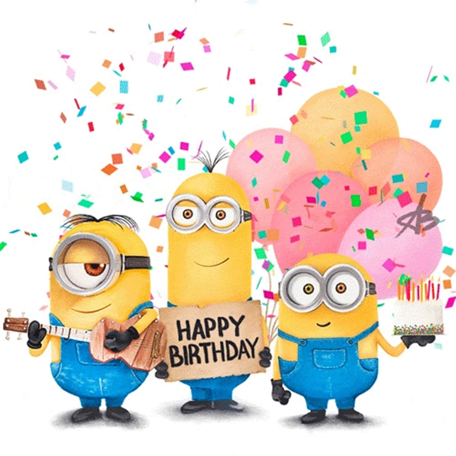 Minions Holding A Happy Birthday Sign And Confetti Background