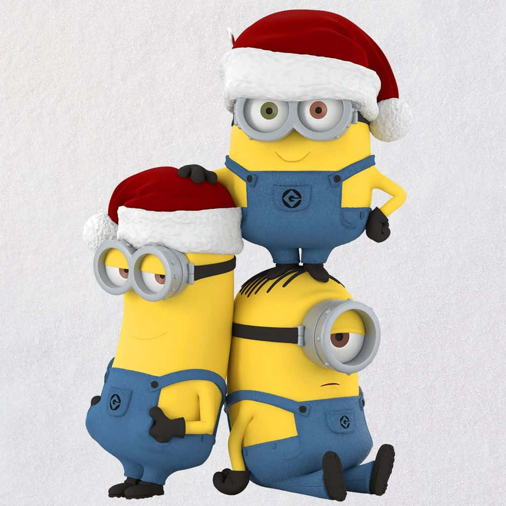 Minionsin Santa Hats Celebrating Christmas Background