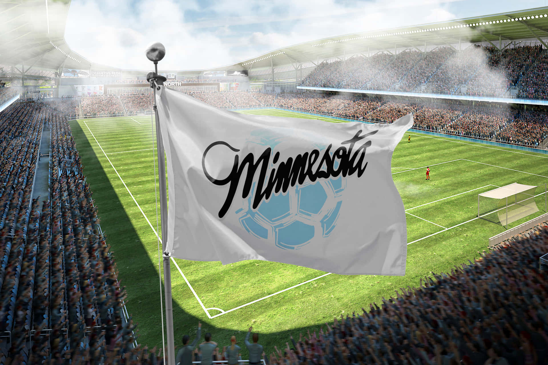 Minnesota United Fc Flag Banner On Stadium Background