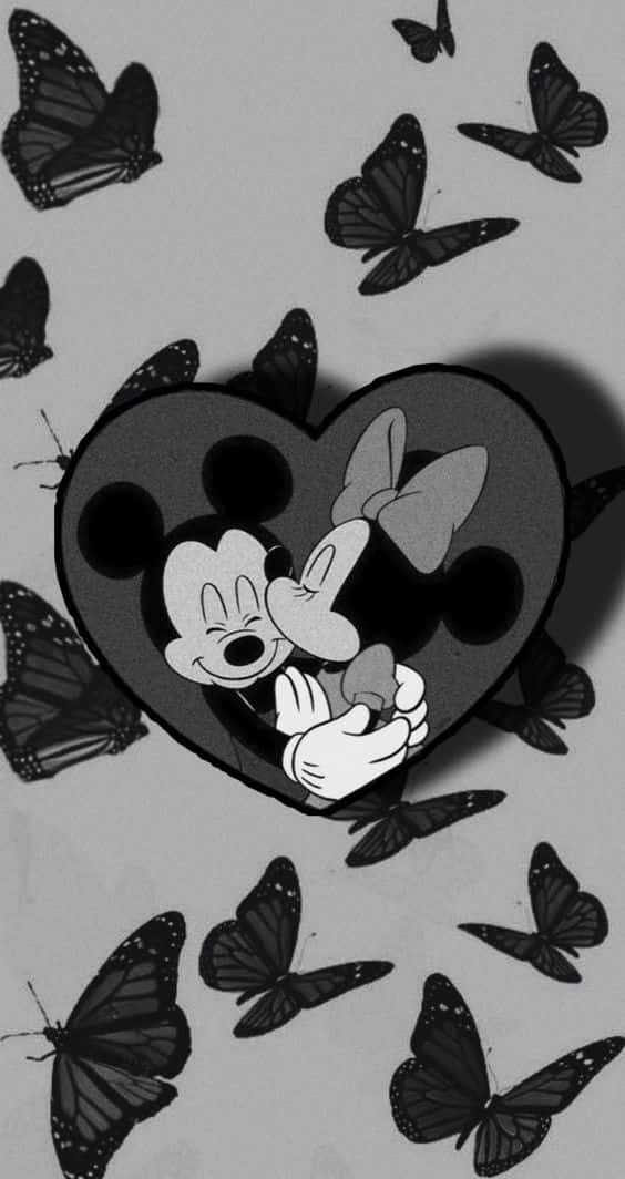 Minnie Kissing White Mickey Mouse Background