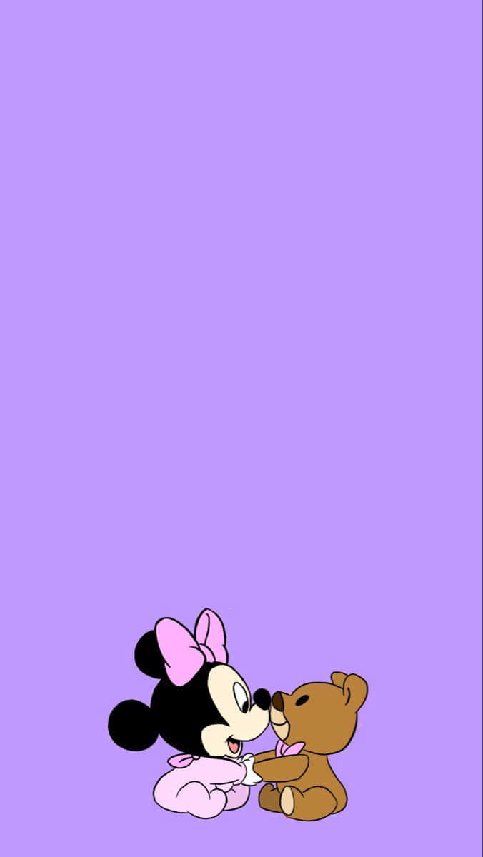 Minnie Mouse And Teddy Bear On A Purple Background Background