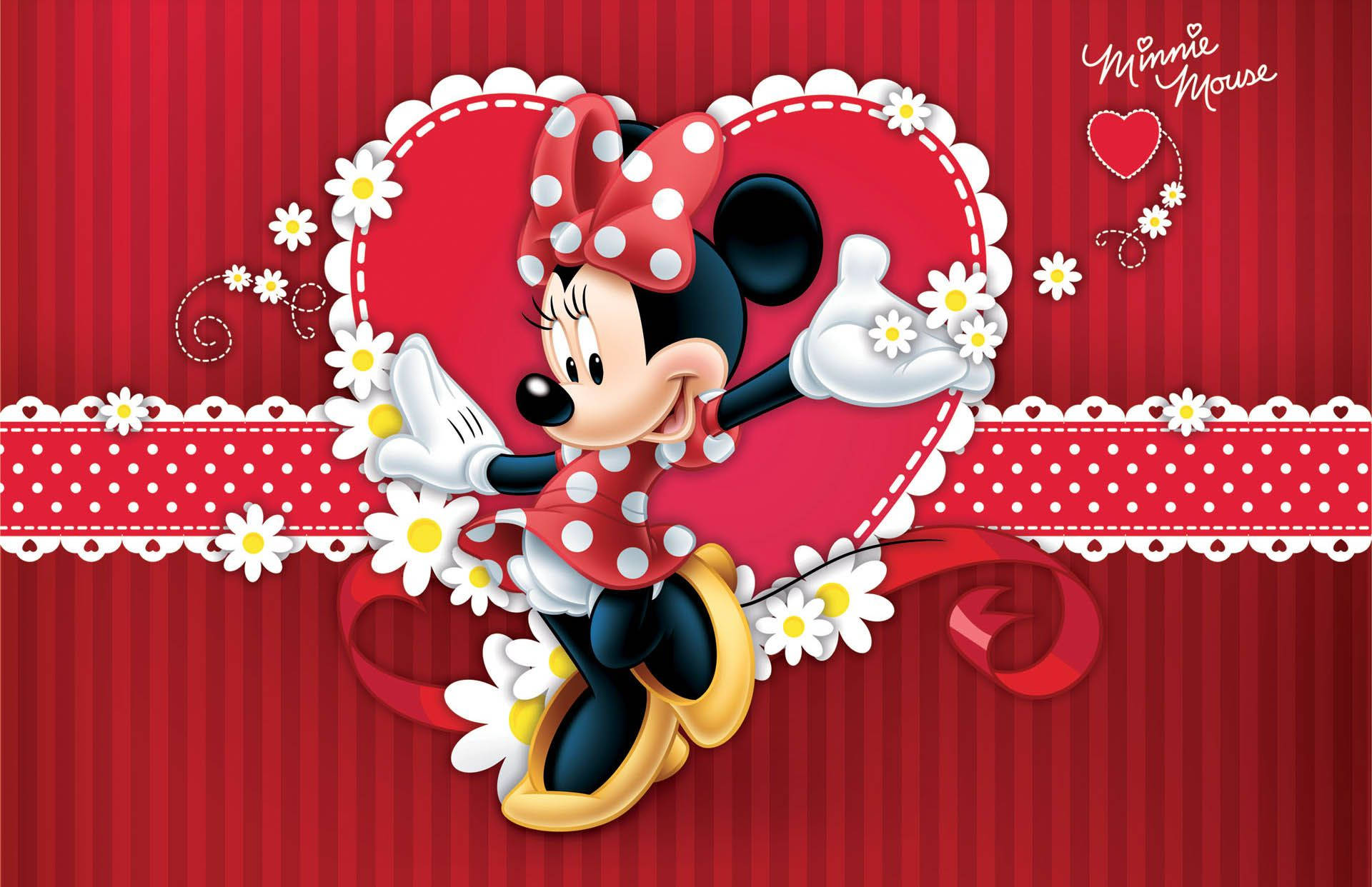 Minnie Mouse Heart And Lace Background