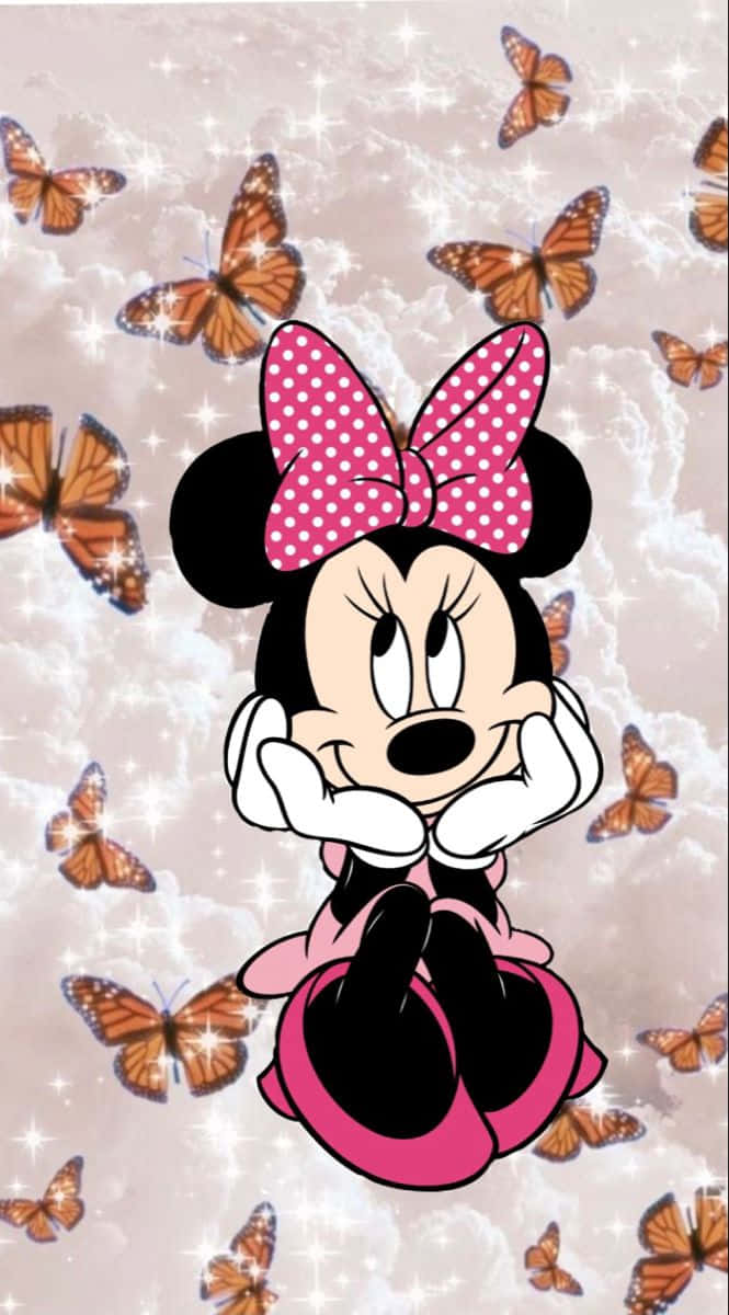 Minnie Mouse Looking Cute And Stylish In A Pink Outfit Background