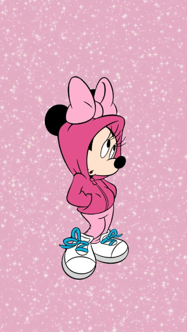 Minnie Mouse Poses In A Cute Pink Dress And Bow Background