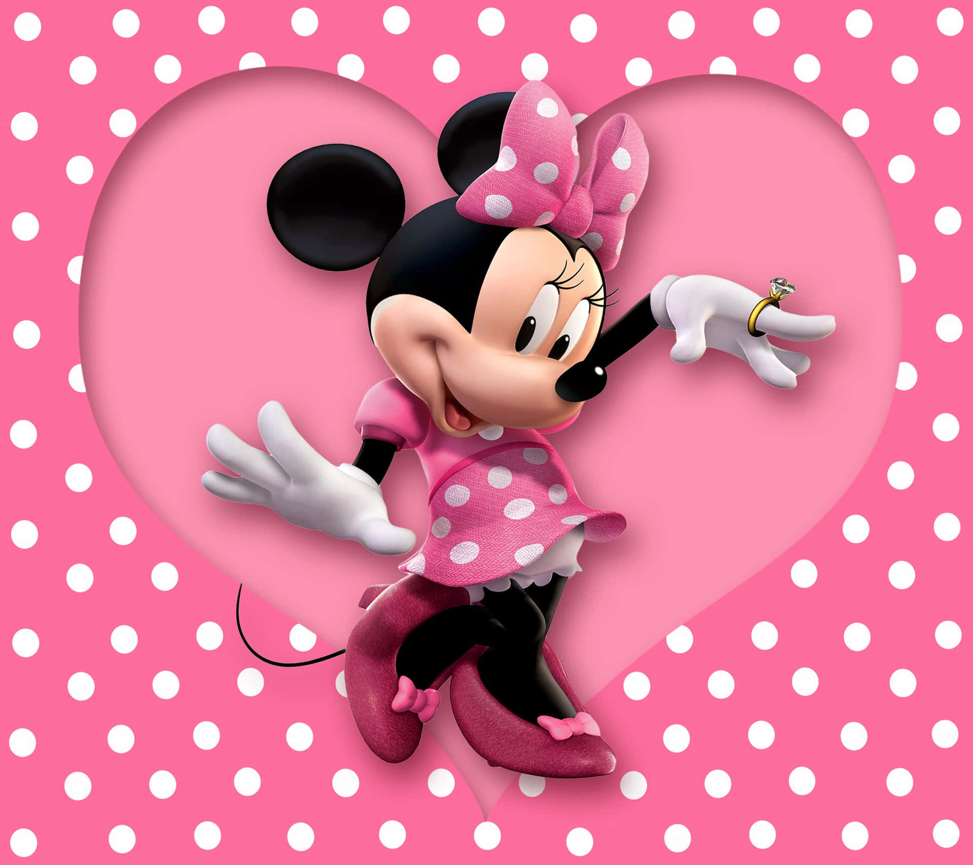 Minnie Mouse Shows Off Her Cute Style In Her Classic Pink Dress. Background