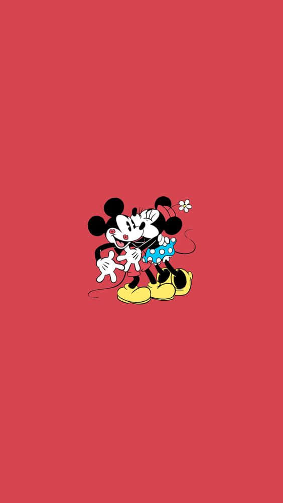 Minnie With White Mickey Mouse Red Background