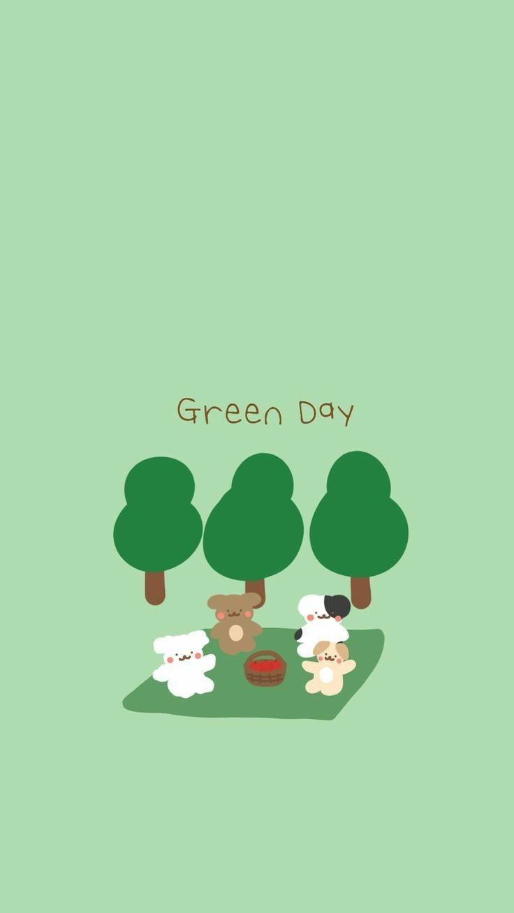 Mint Green Aesthetic Bears Background