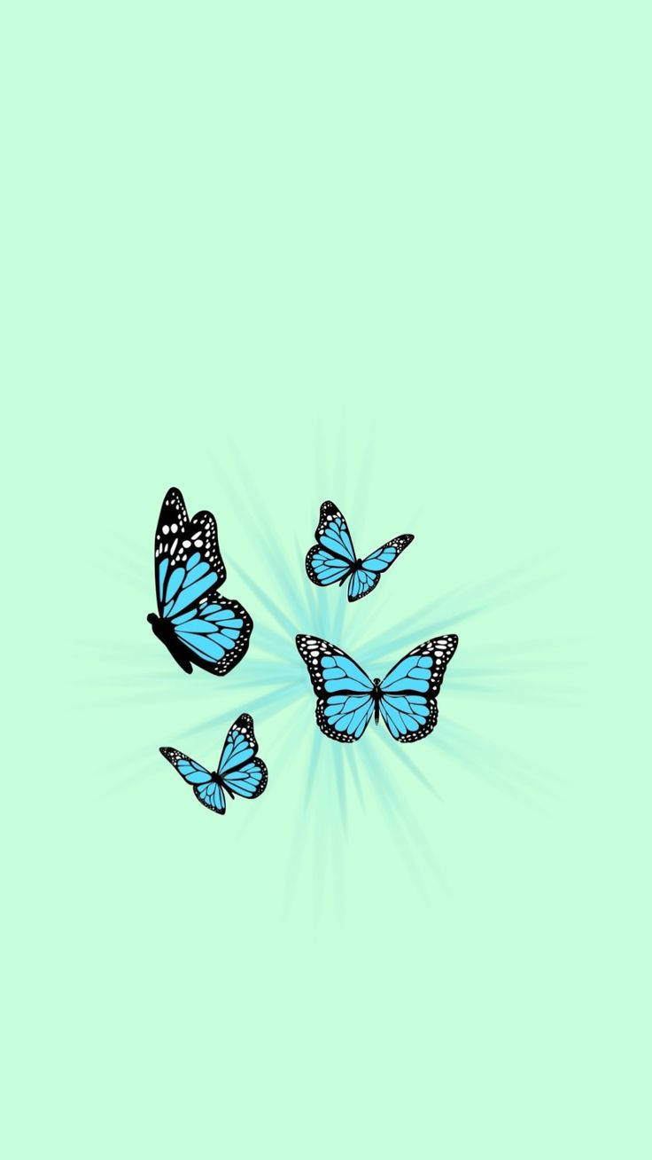 Mint Green Aesthetic Butterflies Background
