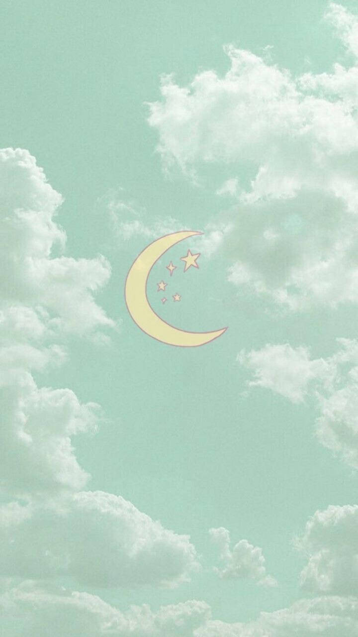 Mint Green Aesthetic Crescent Moon Background