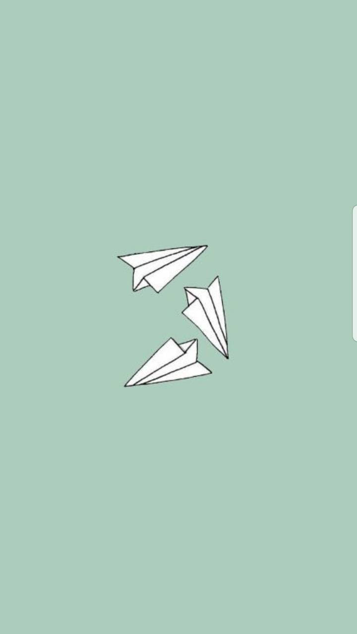 Mint Green Aesthetic Paper Planes Background
