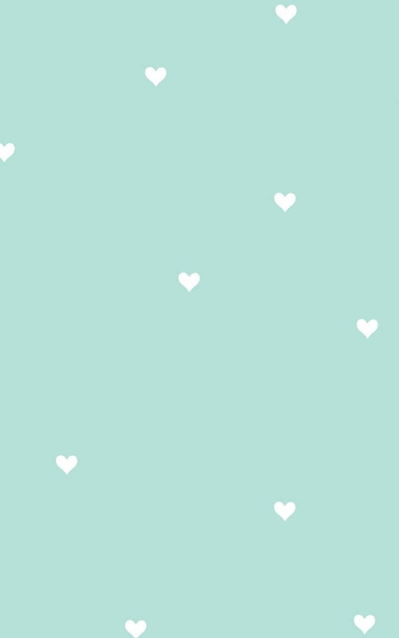 Mint Green Aesthetic Small White Hearts Background