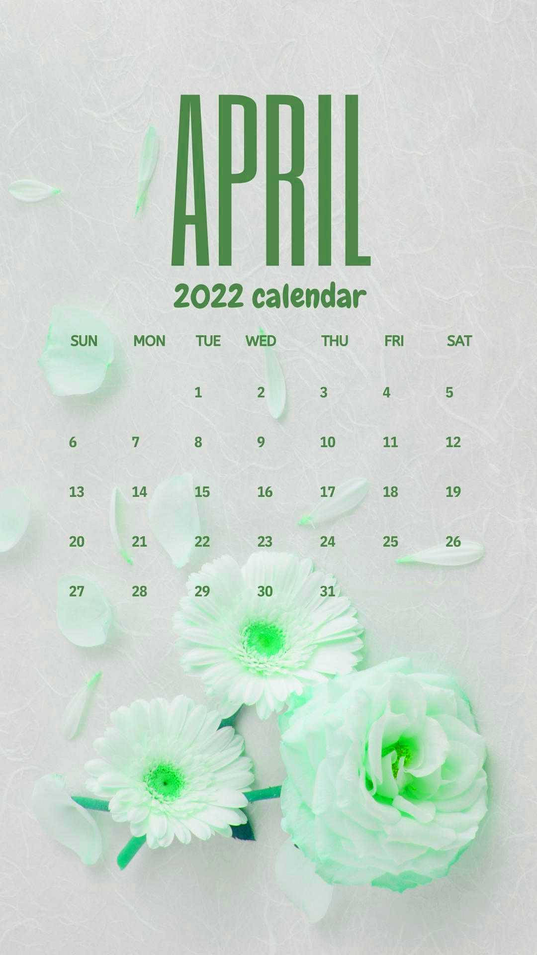 Mint Green Flower April 2022 Calendar