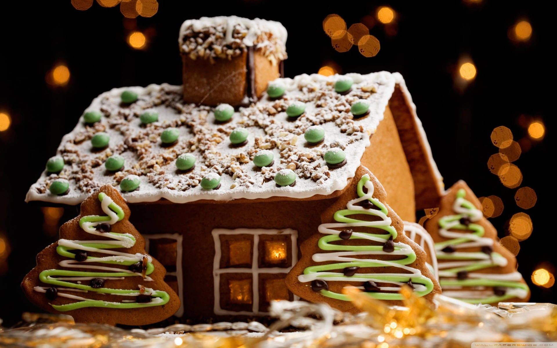 Mint Green Gingerbread House Background