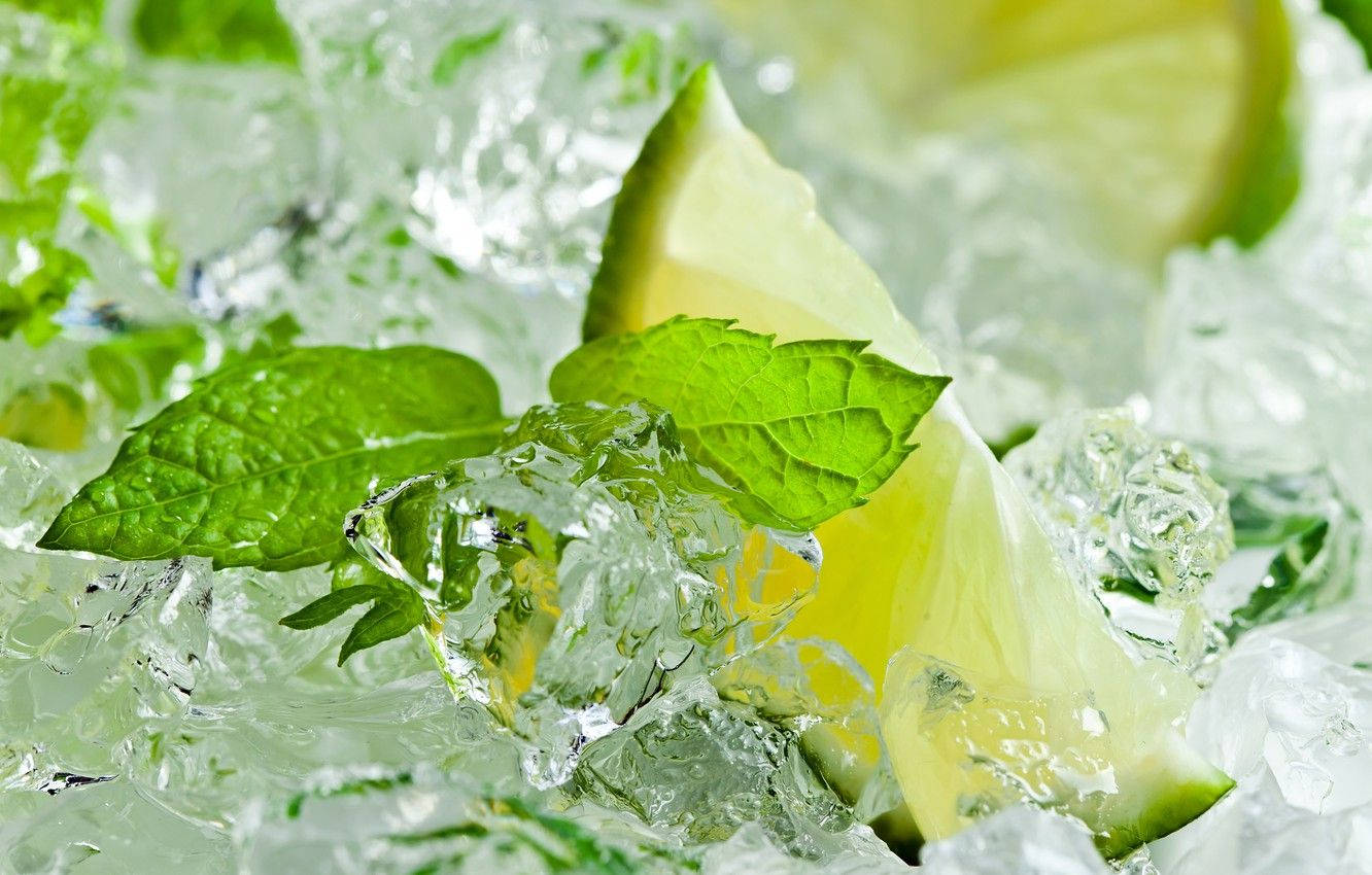 Mint Leaf In Lemon Juice Background